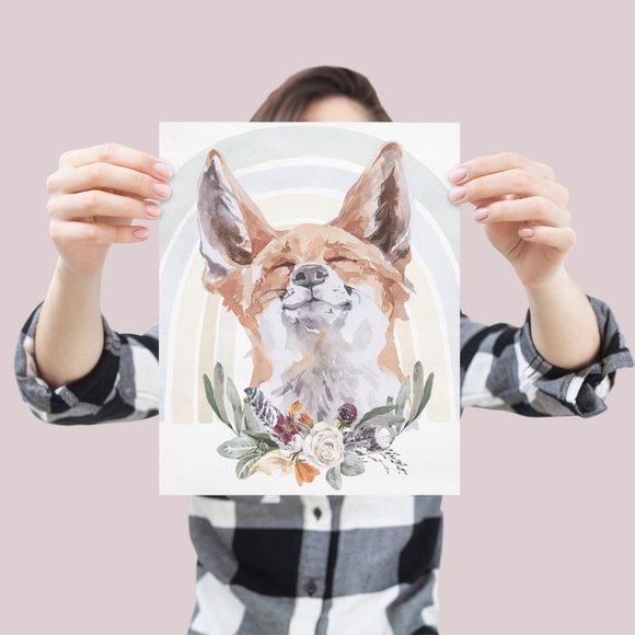 Watercolor Floral Red Fox Wall Art Illustration Print Poster Card Unframed - Picture 4 of 8
